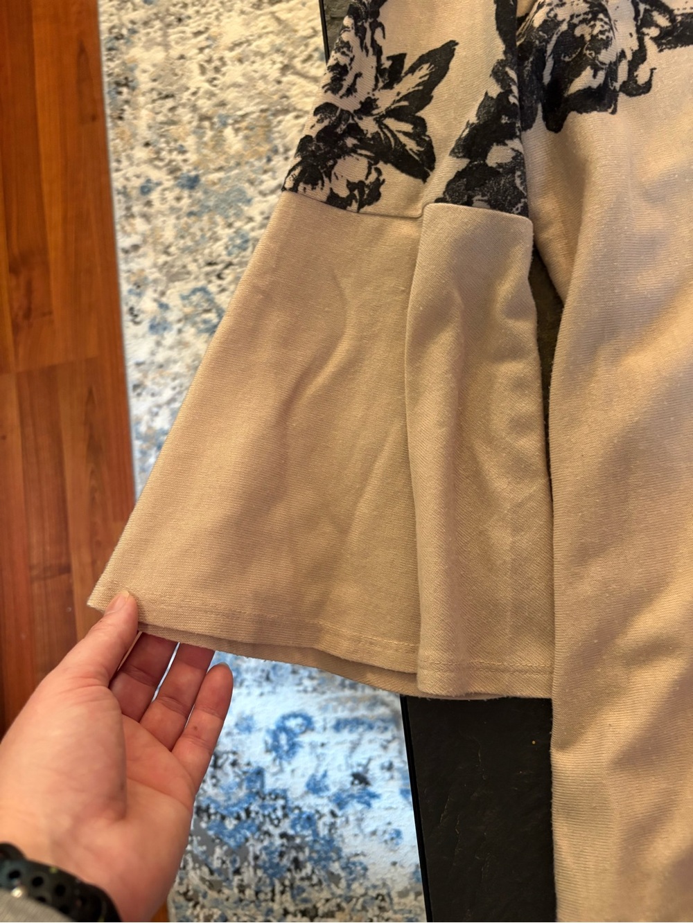 Zac & Rachel Beige Tunic with Black Floral Yoke and Bell Sleeves - Picture 3 of 4